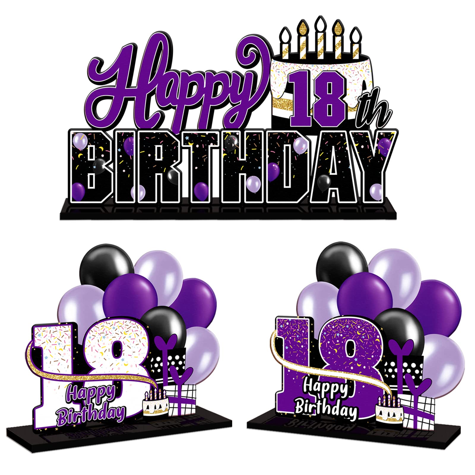LINGTEER Happy 18th Birthday Purple Acrylic Table Topper Centerpieces Set - Cheers to Eighteen Years Old Birthday 18th Bday Party Gift Decorations.