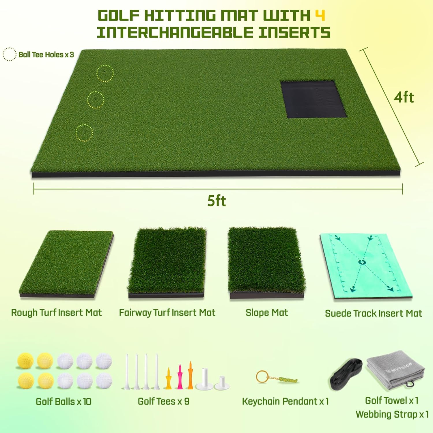 MyVoice Pro Large Golf Mat – Premium Thickened Golf Hitting Mat with Interchangeable Inserts for Driving, Chipping, and Swing Practice – Realistic Grass Texture for Enhanced Golf Training