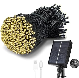 Tacobey Solar Lichterkette Außen Warmweiß - 20M 200 LED USB/Solarbetrieben Lichterkette Aussen, Wetterfest, 8 Modi, Solarlichterkette für Outdoor Terrasse Garten Balkon Deko