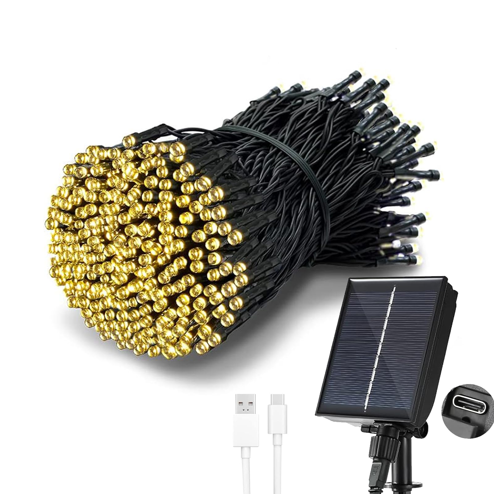 Tacobey Solar Lichterkette Außen Warmweiß - 20M 200 LED USB/Solarbetrieben Lichterkette Aussen, Wetterfest, 8 Modi, Solarlichterkette für Outdoor Terrasse Garten Balkon Deko