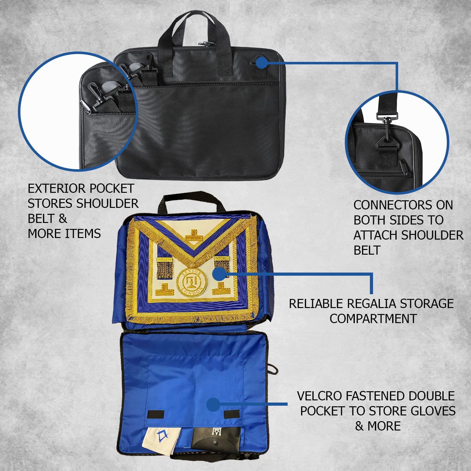 Custodia massonica provinciale morbida di alta qualità | Leggero - Materiale Cordura impermeabile | Regalo di alta qualità per uomini massoni, Nero , 17 X 20 Inches, moderno