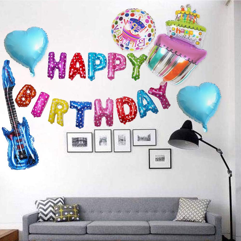 Inflatable Rock Star Toy Set, 7 Pack Inflatable Boom Box Mobile Phone Guitar Bass Party Props for 80's 90's Party Decorations, Rock and Roll Party Favors Supplies, Christmas Birthday Party Gifts. - Image 4