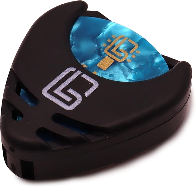 Guitar Pick Holder | Includes 10 FREE mixed picks by Guitar Lab | Christmas Gift | Spring-Loaded Plectrum Holder and Celluloid picks for electric, bass, guitar, ukulele | 0.46mm 0.71mm and 0.96mm