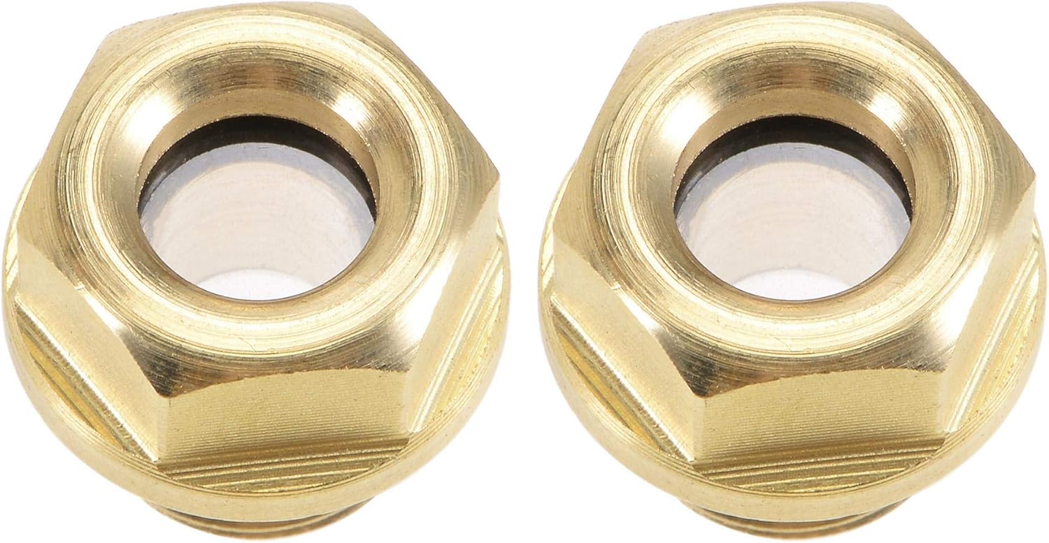 uxcell Oil Liquid Level Gauge Sight Glass M10x1mm Male Threaded Brass Air Compressor Fittings with O-Ring, Yellow 2Pcs