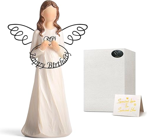 80th Birthday Gifts for Women - Happy Birthday 80th Angel Figurine for Mom Wife Sisters Friends Unique 80th Birthday Gifts for Women Party Decorations