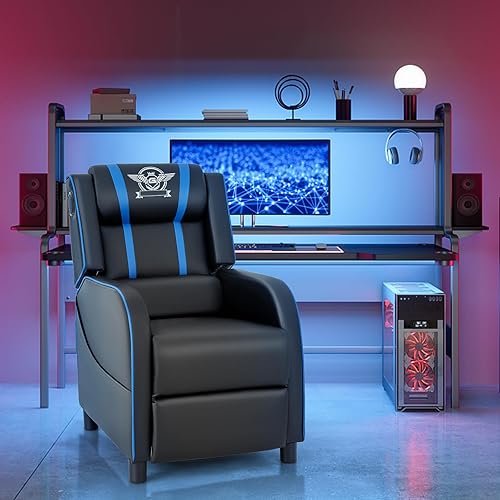 Miniatura 2 de Giantex Silla reclinable de masaje para juegos, sofá de juegos estilo carreras con respaldo reclinable, almohada lumbar de masaje, reposapiés