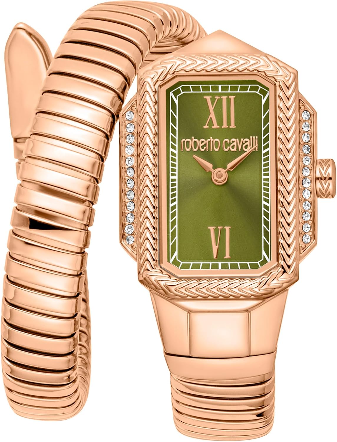 Roberto Cavalli RC5L115M0055 Square Shape Analog Watch for Women, 22 mm Case Diameter, Reddish Gold/Rose Gold