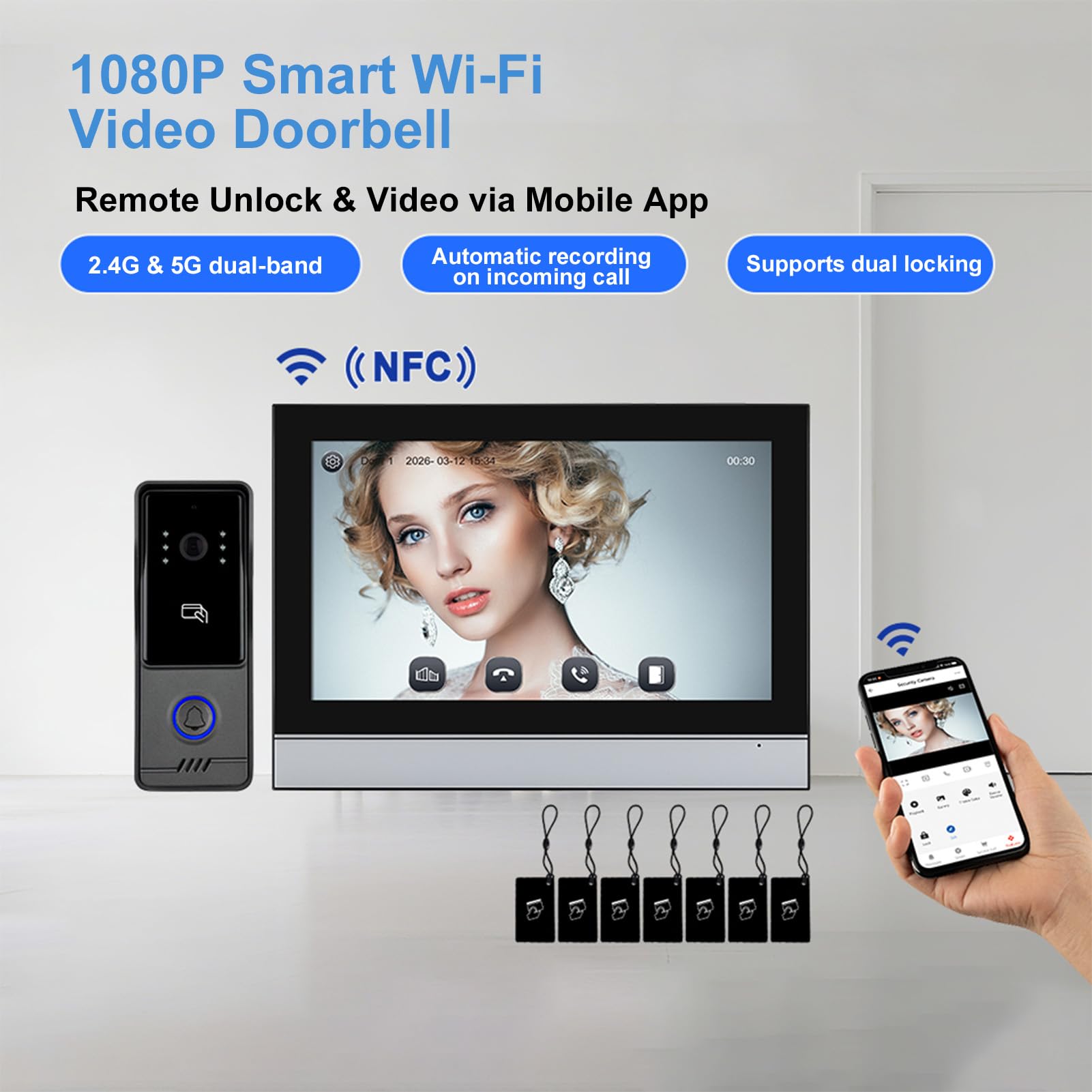 Videocitofono Cablato 10 Pollici, Telecamera Campanello 2K con Rilevamento del Movimento per Visione Notturna Audio Bidirezionale Sblocco Remoto per Appartamento (Spina UE 100-240 V)