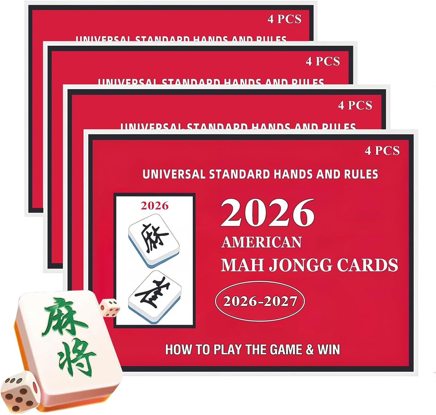 Mahjong Cards 2026- Large Print, Easy-to-Read -Easy to Read Mahjong Card for Enthusiasts(4PCS)