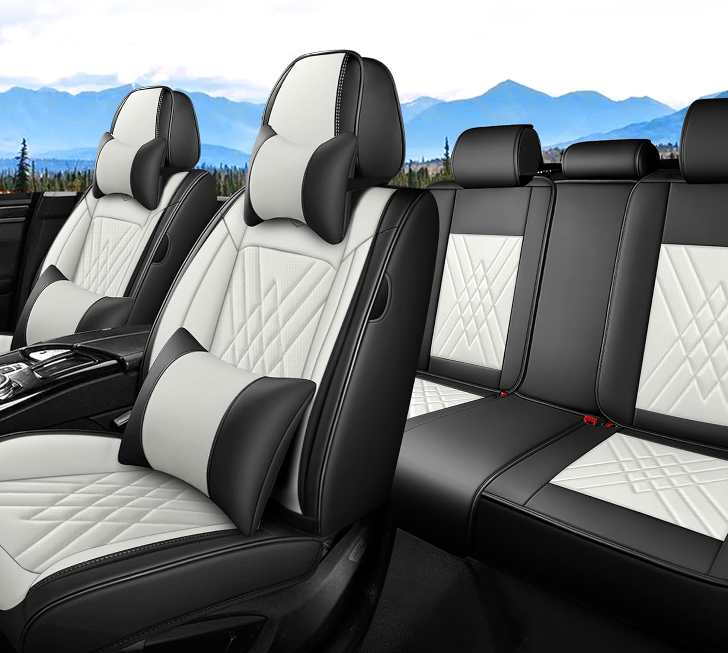 Seat Covers Full Set Fit for Jeep Wrangler 2007-2026, Full Coverage Waterproof Leather Seat Cover for Car, Non-Slip Car Seat Cushion (Black&White)