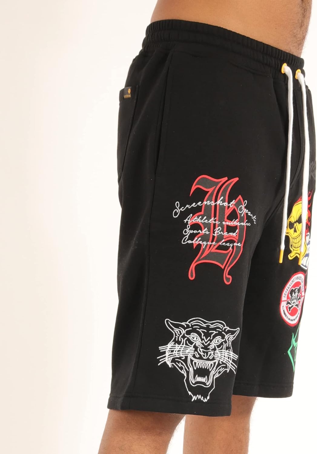 SCREENSHOT Mens Urban NYC Hip Hop Utility Fit Premium Fleece Shorts - Varsity Street Fashion SweatShorts Ribbed Wasteband - Image 5