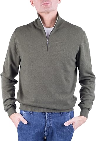Lupetto Zip Hombre Mixto Cashmere Seda Made in Italy Jersey Media Zip Jersey Manga Larga Lana Merino Cachemire Jersey Beige Azul Gris Jersey Regalo Ropa Invierno