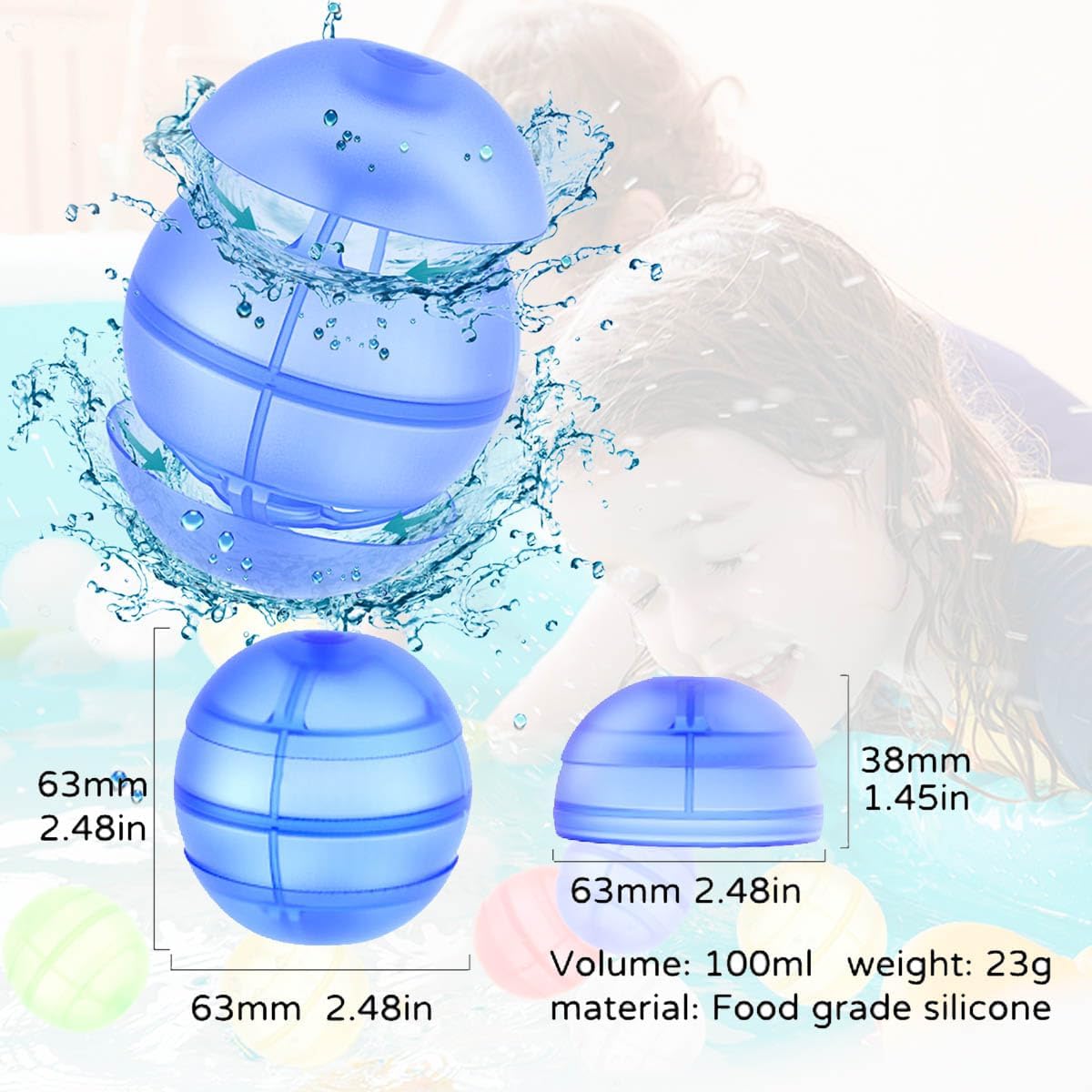 Reusable Water Balloons, 12PCS Self Sealing Silicone Water Bomb Balls Quick Fill for Kids, Refillable Water Balloons for Pool Summer Party Water Fight Game