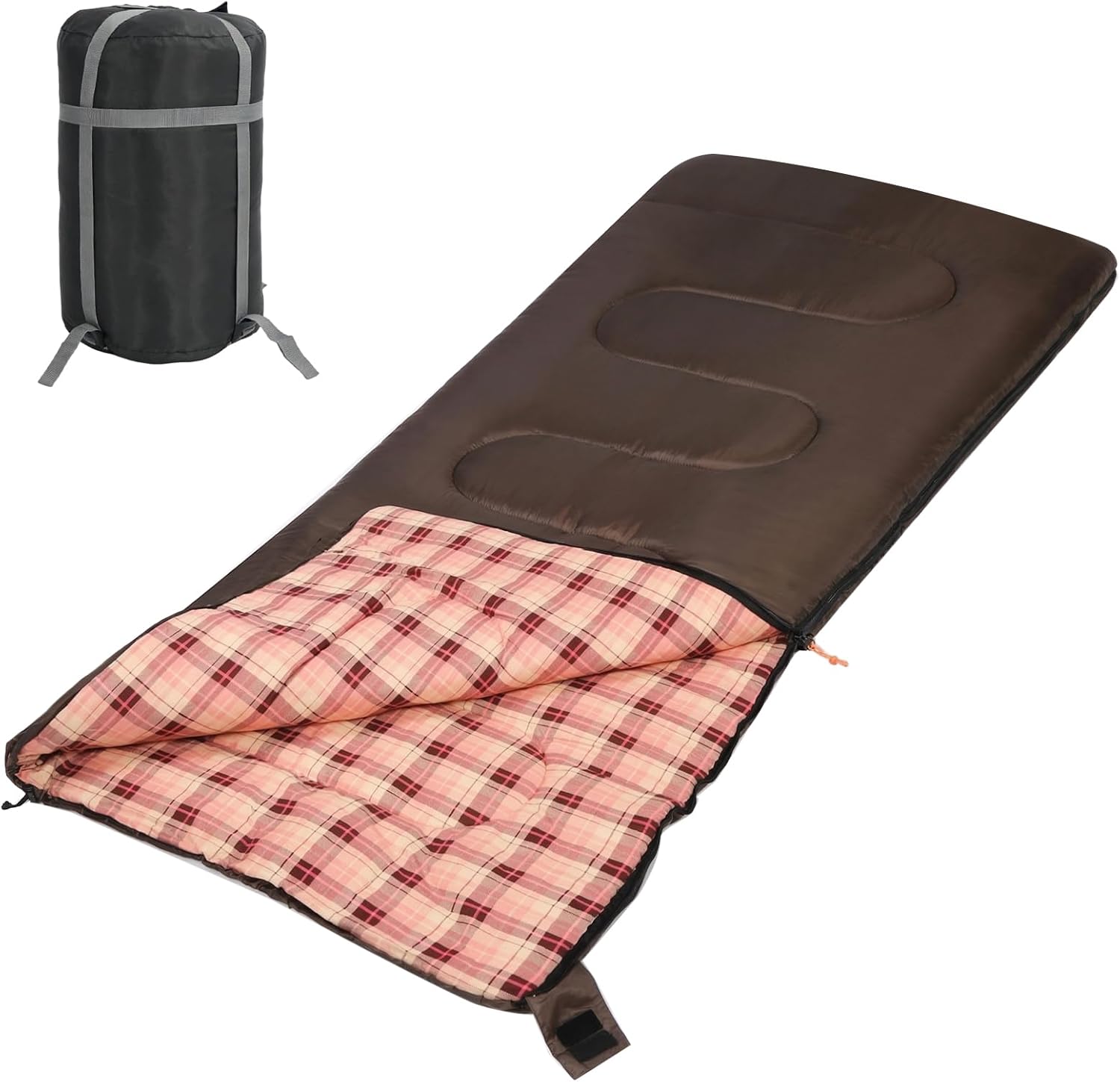 Flannel Sleeping Bag for Adults, Waterproof Cold Weather & Warm Camping Sleeping Bag with Compression Sack, 3 Season Trip Warm Envelope Sleeping Bag for Camping, Hiking, Backpacking, Outdoors