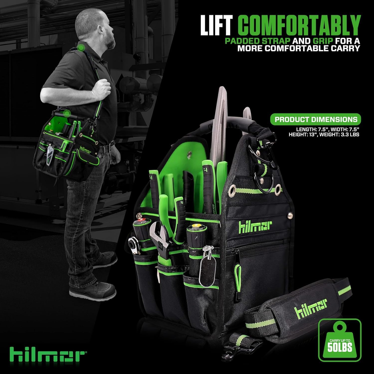 hilmor HVAC/R Tote Bag with Portable Light and Duct Slitting Tool