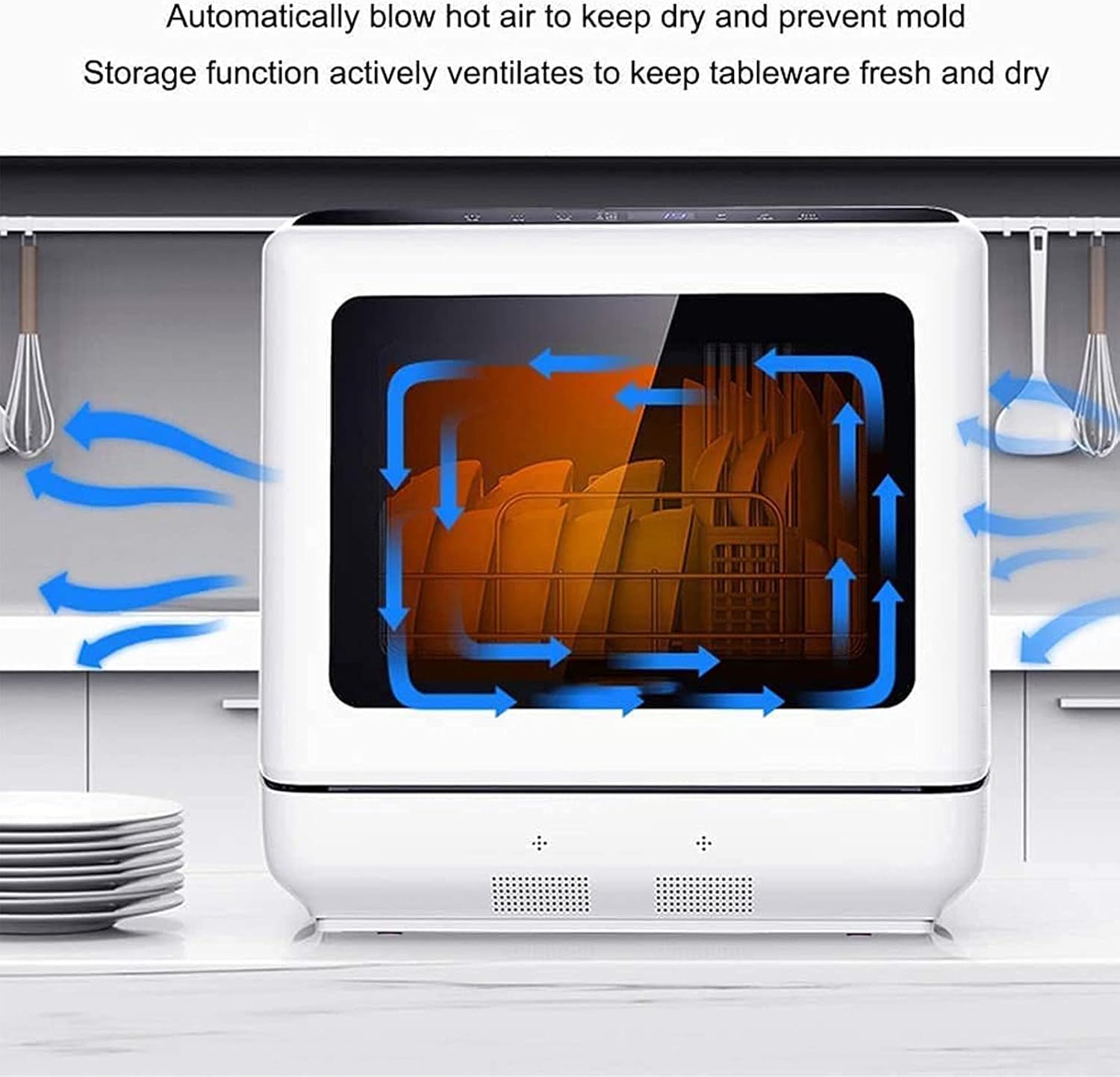 Portable Countertop Dishwashers Compact Dishwashers with 5 L Built-in Water Tank Dishwasher with Dish Rack Cup Shelf and Cutlery Basket for Small Apartment Dorms Rvs