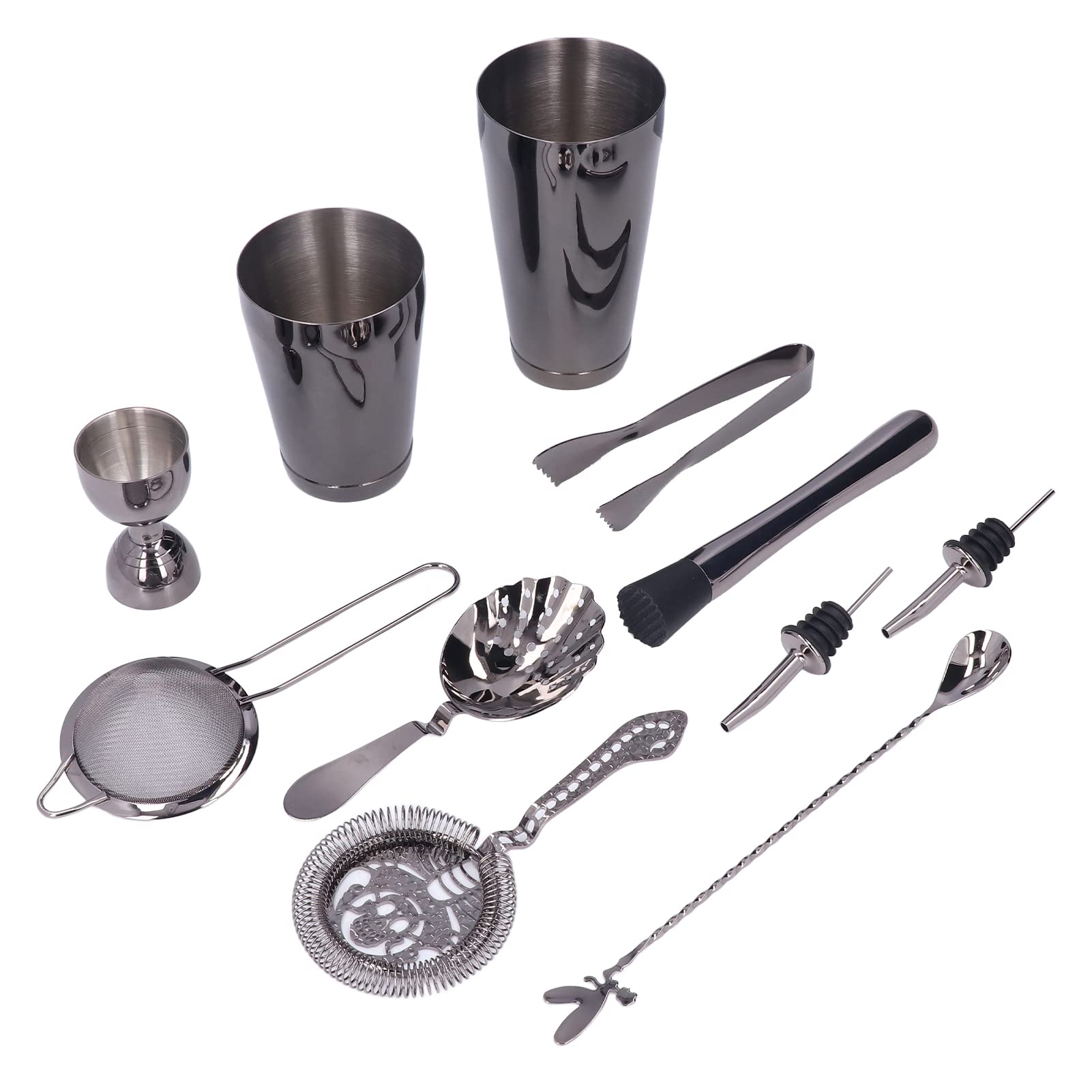 Set di Shaker per Cocktail da 11 Pezzi, Set di Mixer per Bevande in Acciaio Inossidabile con Strumenti Multifunzionali per Bar di Casa e Feste (Grigio canna di fucile)
