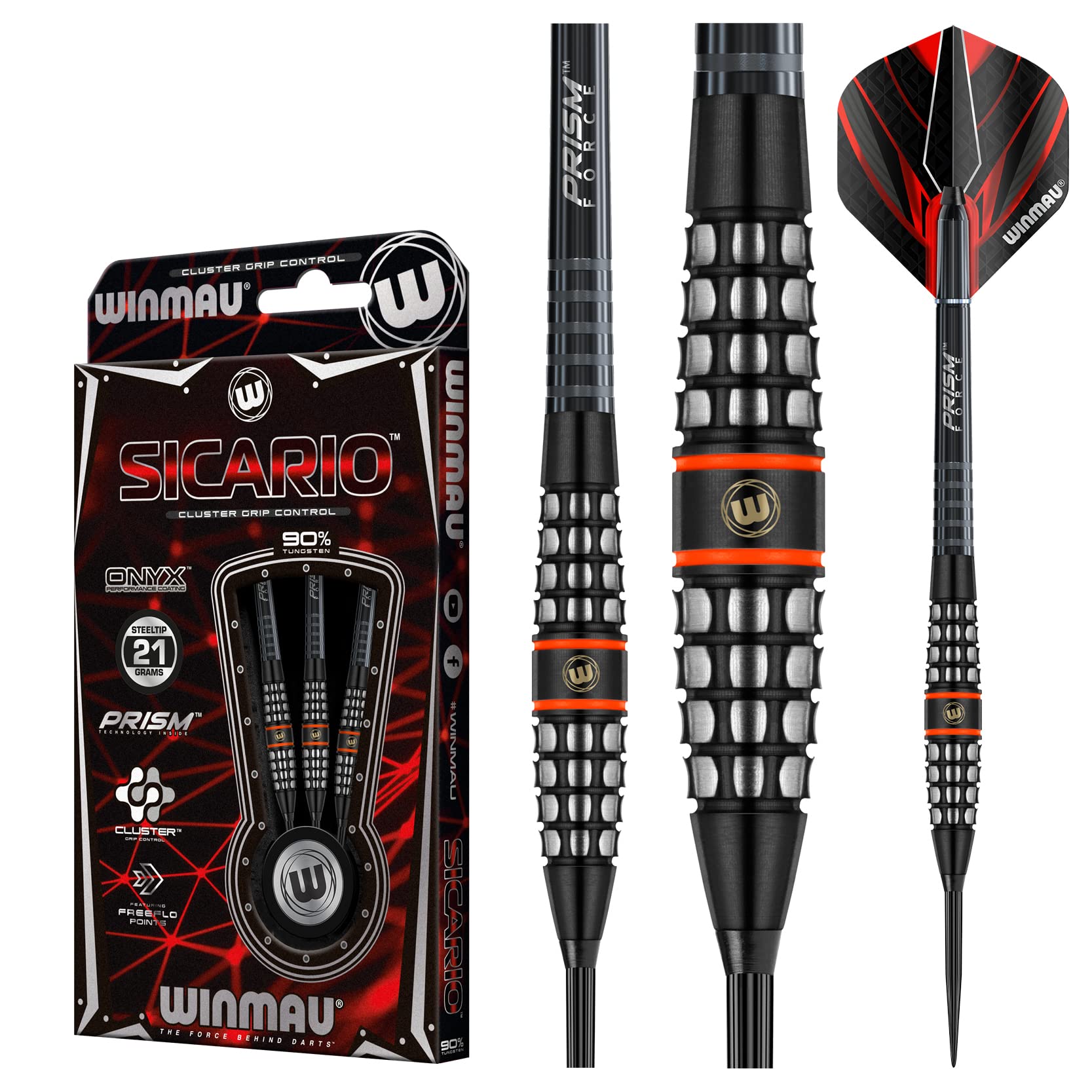 WINMAU Sicario zestaw rzutek 90% wolframu z lotkami i łodygami (trzonki), dwa style – sterowanie chwytem klastra