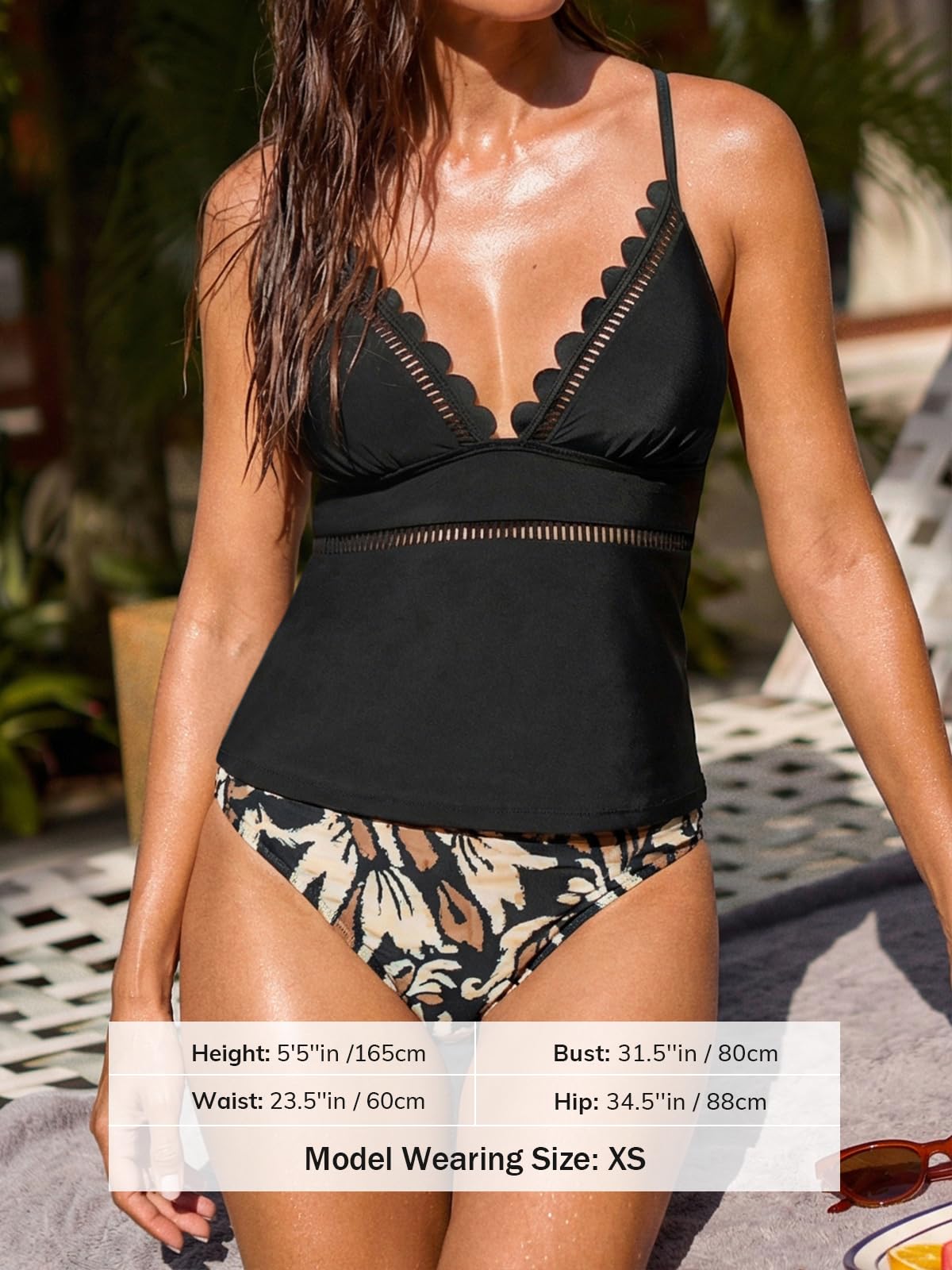 CUPSHE Damskie zestawy tankini, wycięcia, dekolt w serek, dwuczęściowy strój kąpielowy, regulowany strój kąpielowy z wiązaniem, średni stan