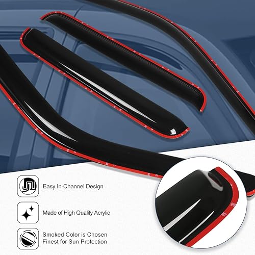 Vista 25 de Auto Dynasty 4 viseras adhesivas para ventana compatibles con Ford Taurus 2010, 2011, 2102, 2013, 2014, 2015, 2016, Ford Taurus 2010-2016