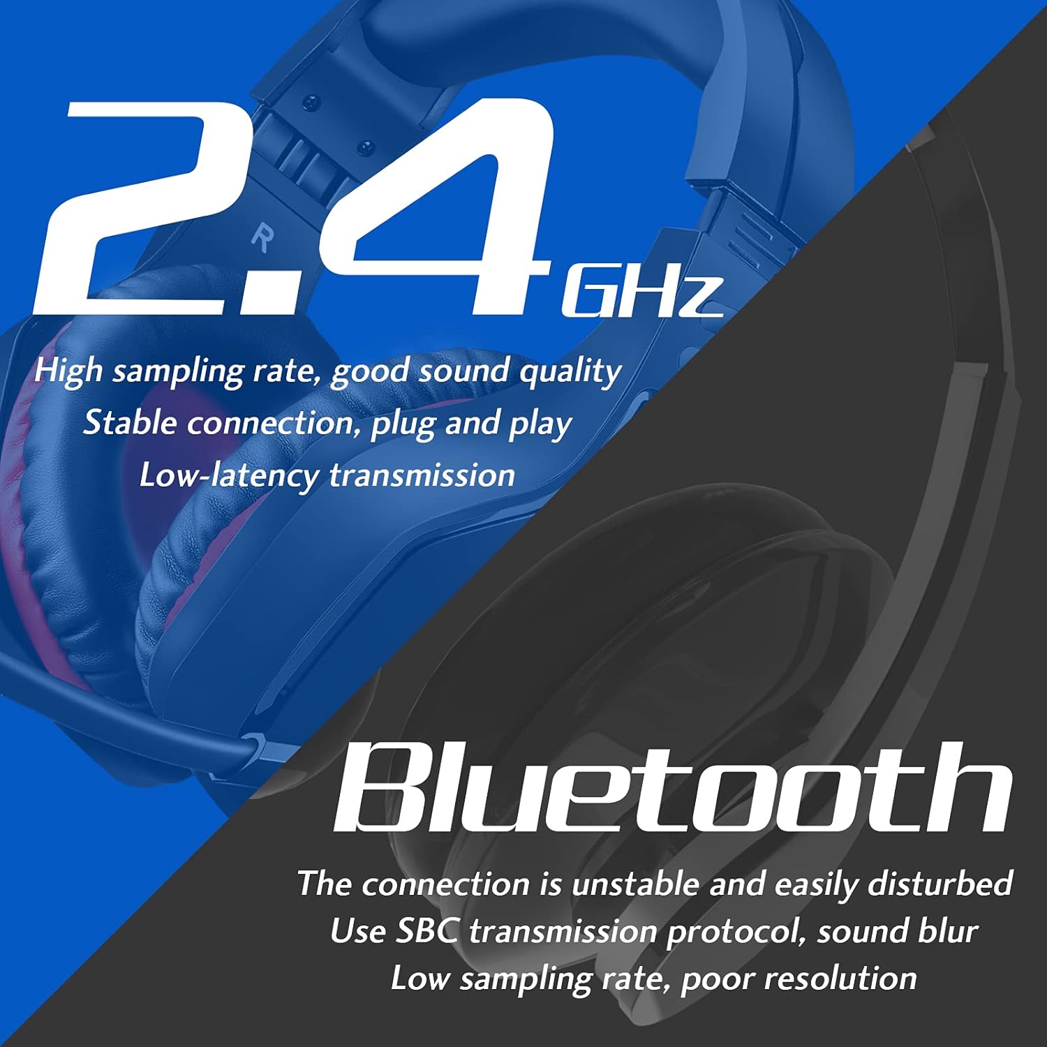 Wireless Headset with Microphone, BEAVIIOO 2.4G Gaming Headset for PC/PS4/PS5/-50 Hours, Headphones Gamer with USB Port, Wired Mode for Xbox/Switch, Bluetooth Mode for Phone/TV : Video Games