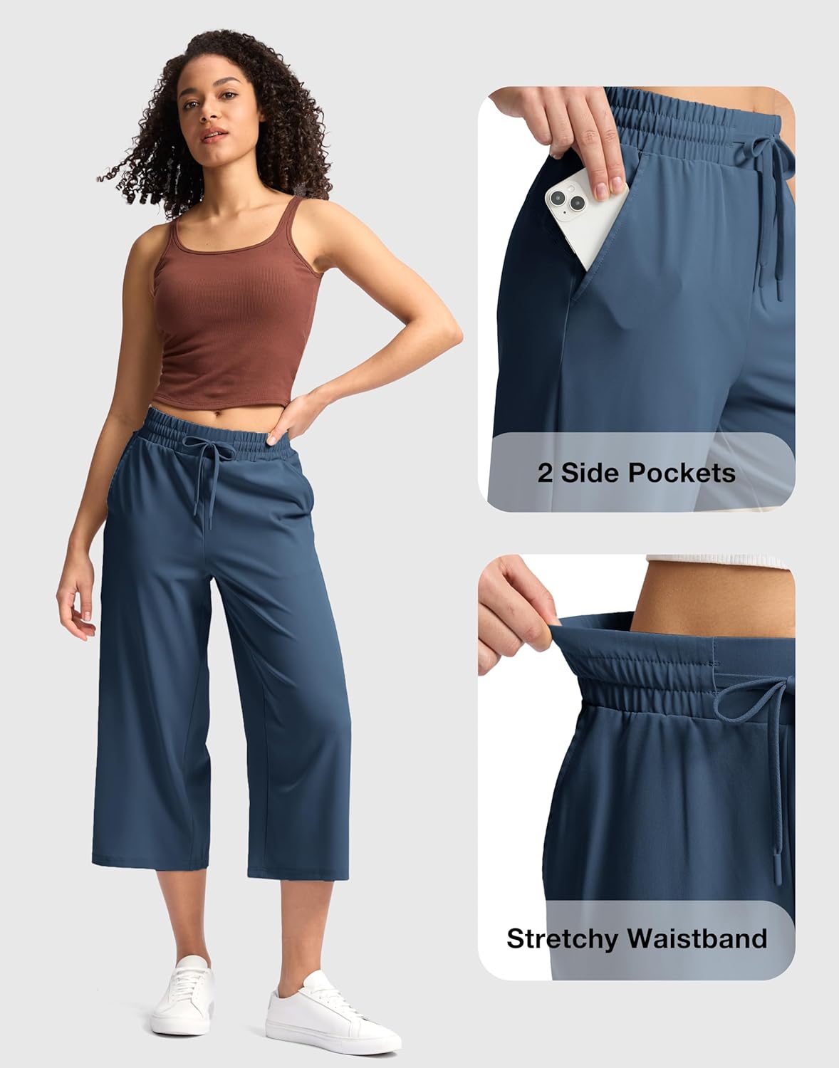 Soothfeel Women's Capri Pants Loose High Waisted Wide Leg Lightweight Travel Hiking Pants for Women Casual Summer with Pocket - Image 4