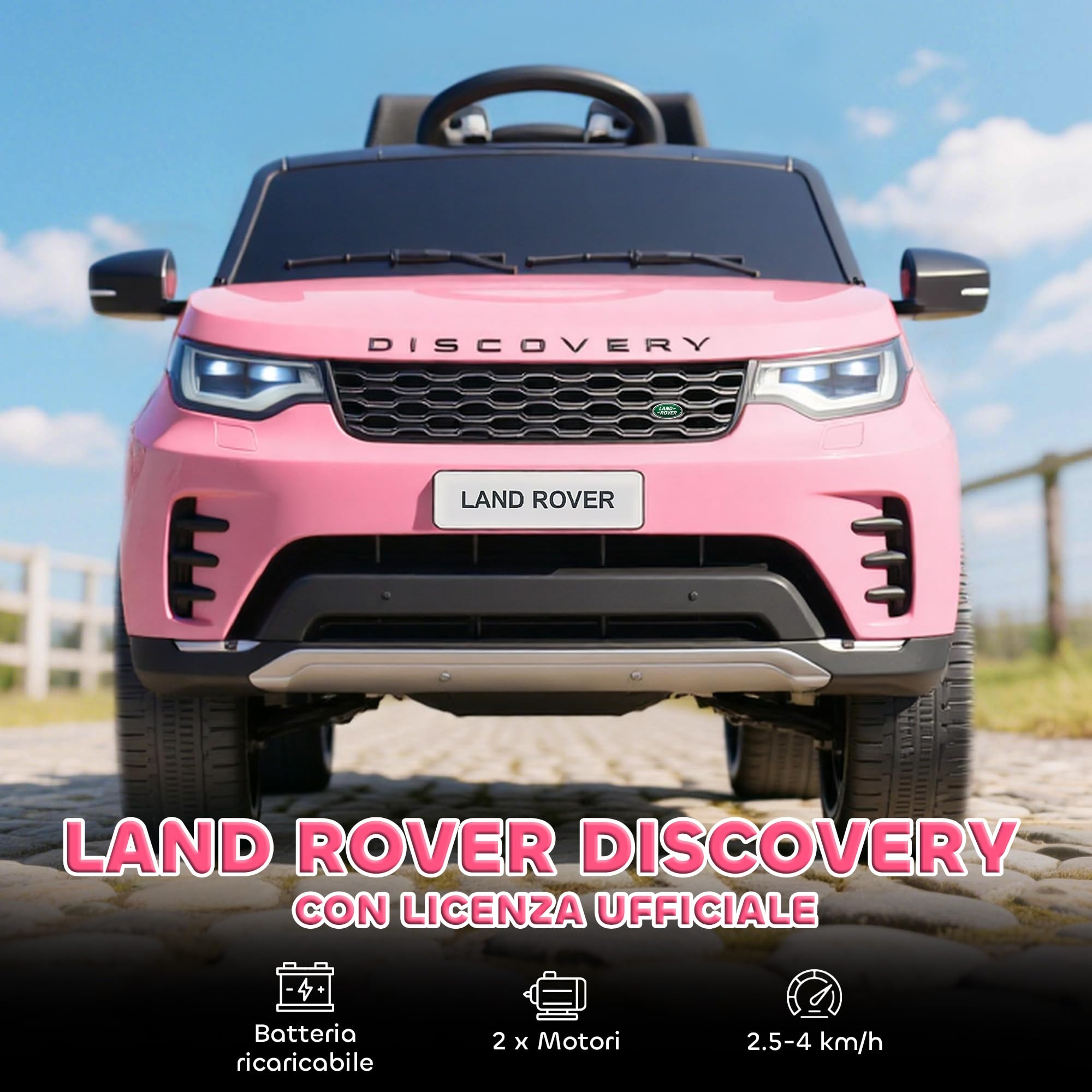 AIYAPLAY Voiture Électrique Enfant Land Rover Discovery 12 V Rose | Télécommande 2,4 G, 2 Moteurs, Véhicule avec Démarrage Progressif, Port USB, Musique, Phares LED, Klaxon