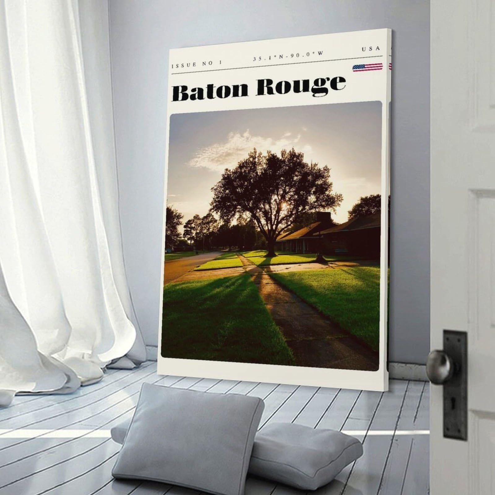 Junmoney Baton Rouge Louisiana Travel Art Room Decor Wall Art 24x36inch(60x90cm), for Corridors, Hallways Or Apartment Entries, Decorative Wall Art for Narrow Spaces