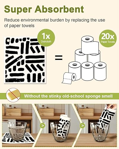 Miniatura 4 de Miss Adola Paños de cocina suecos reutilizables para lavar platos, absorbentes, de secado rápido, sin olor, esponja sueca, decorar, paquete de 6