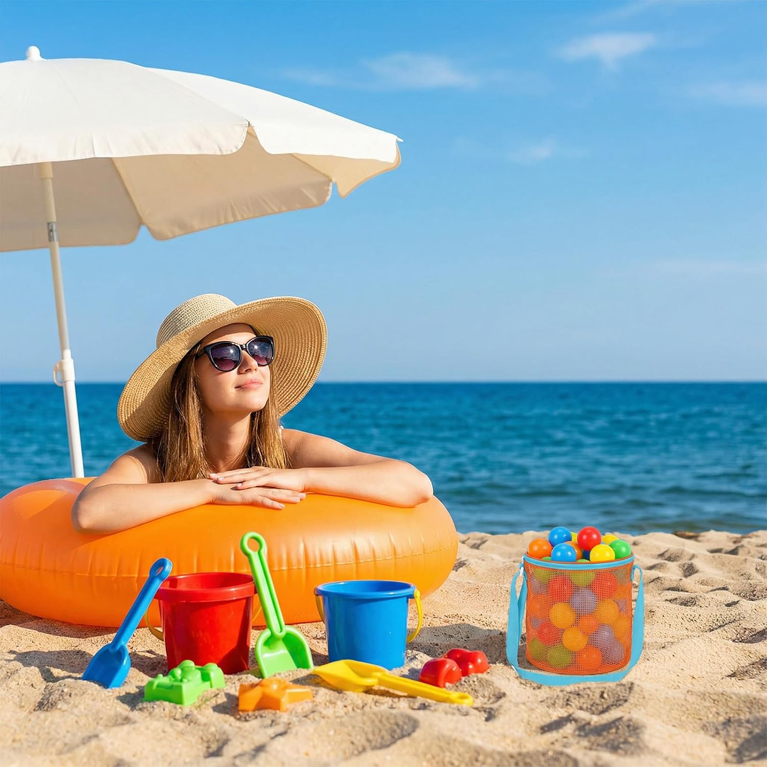2pcs Shell Bags for Beach with Adjustable Strap - Quick Dry Seashell Bag for Seashell Collecting - Shell Collecting Bag the Beach Must Haves Sand Box Toy Bag