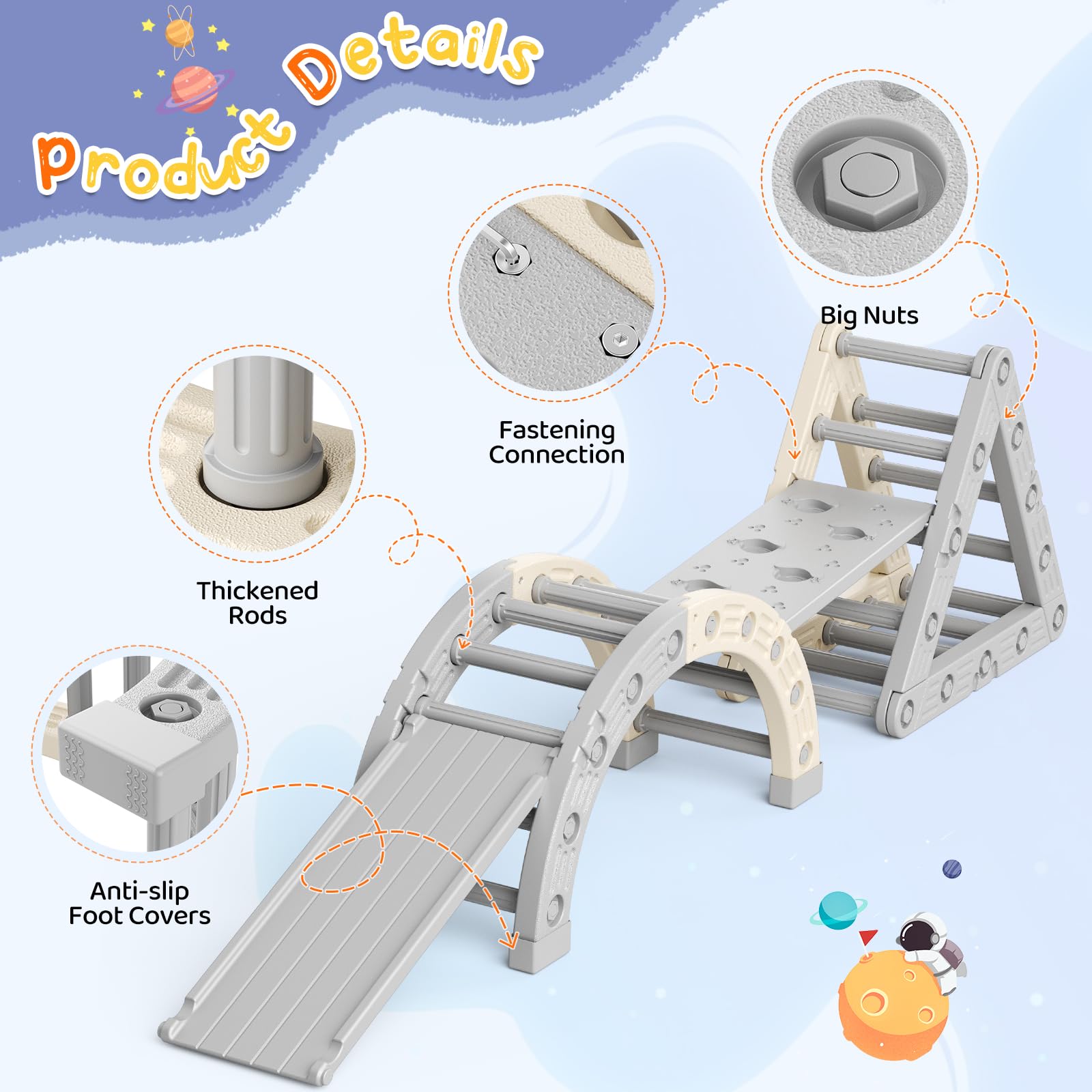 Othlaver Parcours motricité bébé,Montessori Triangle d'escalade, Cadre d'escalade avec échelle Triangulaire, échelle en Arc et 2 Planches d'escalade, connexions renforcées 50 kg 1 à 6 Ans - 4