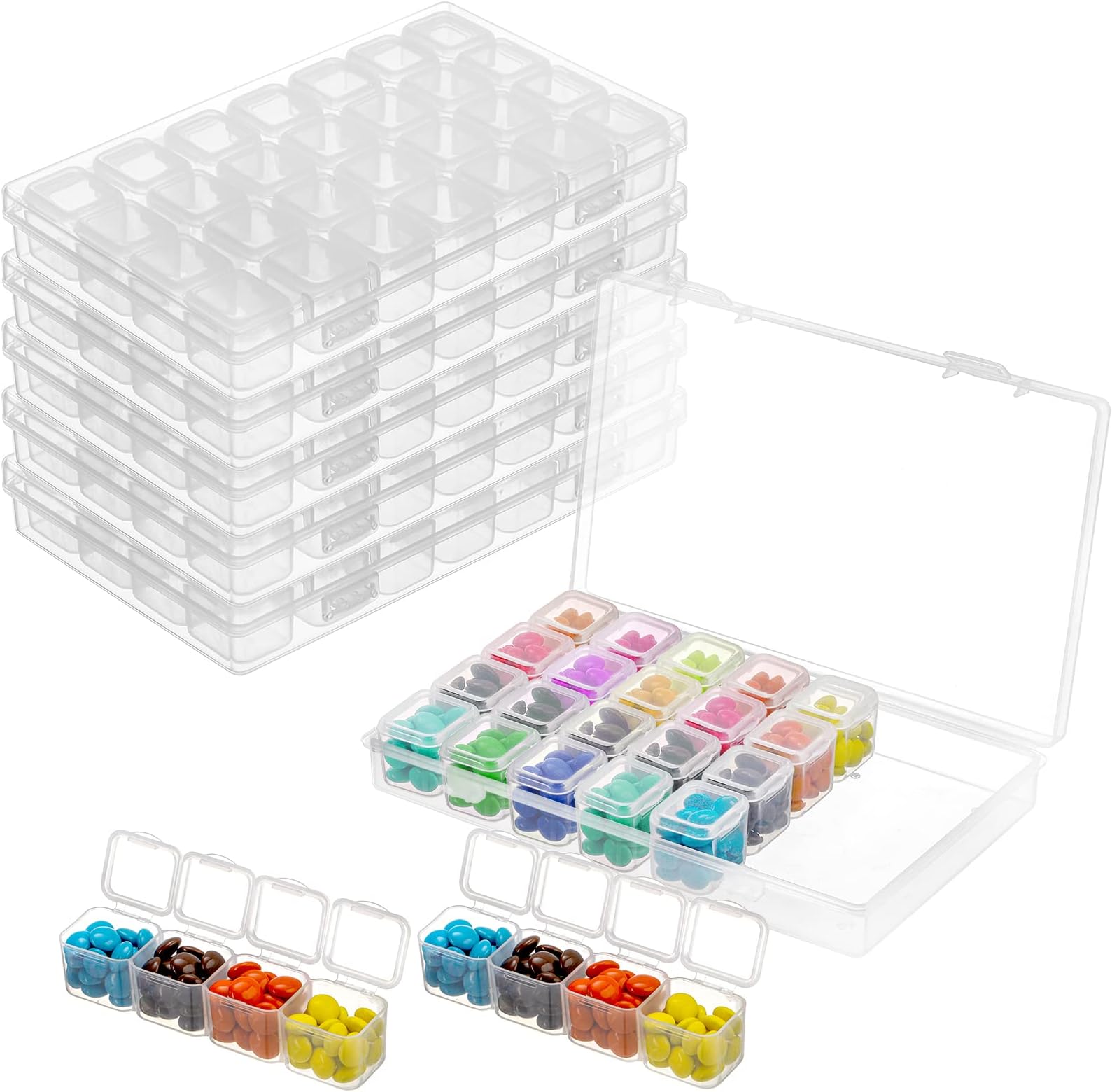 Lawei 5 Pack 28 Grids Plastic Craft Organizer Case Diamond Storage Box Adjustable Storage Boxes - Great for Sewing, Crafting, Beading, Nail Art Rhinestones, Jewelry, Diamond Embroidery (Clear)