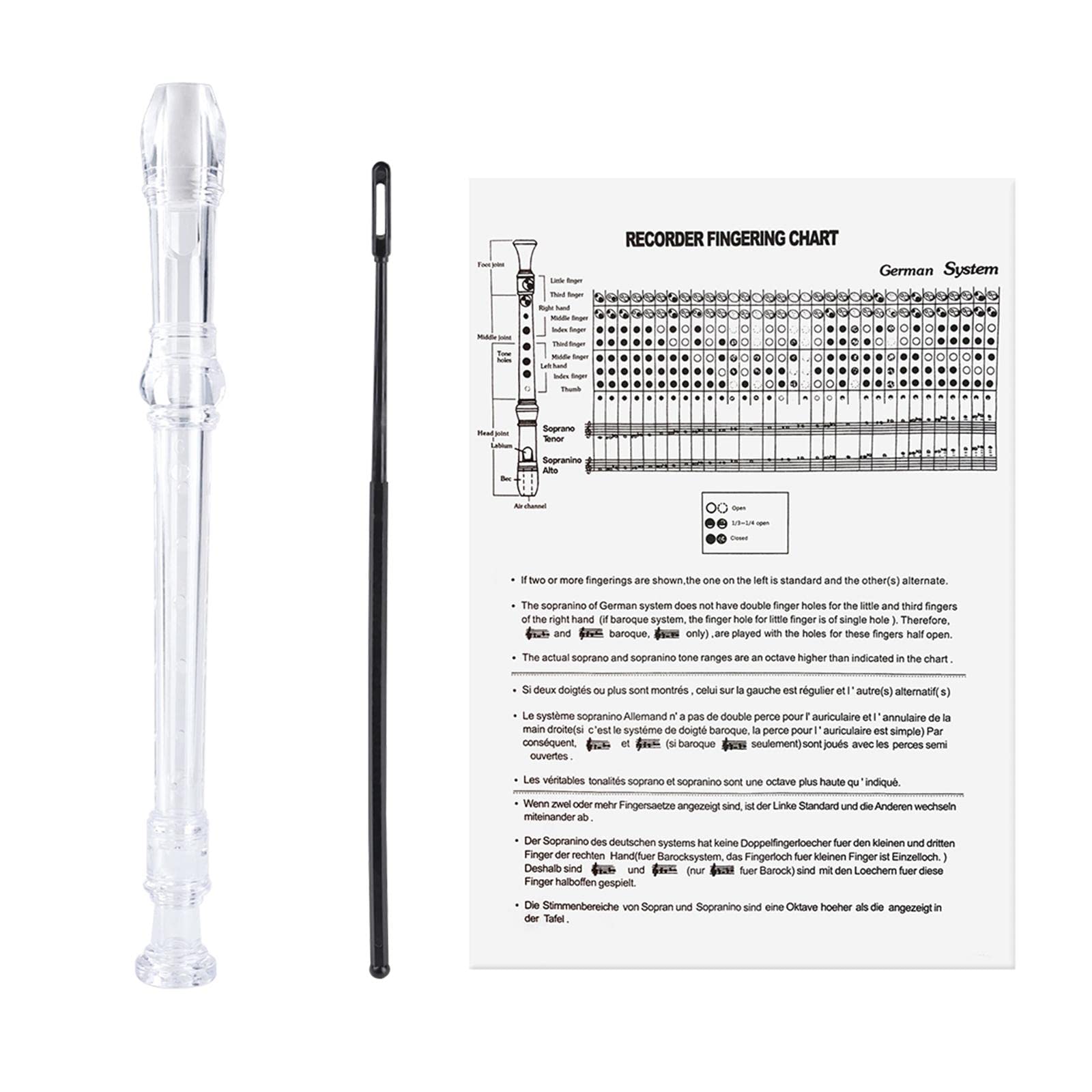 CALANDIS German Style Soprano Recorder Key of G Descant W/Cleaning Rod Clear-image-24
