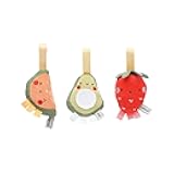 Pearhead Fruit Stroller Toys, Stocking Stuffers for Babies, Newborn Ideas, Plush Interactive Toy Set for Baby Car Seat with Hanging Mirror, Strawberry Avocado Watermelon, Set of 3