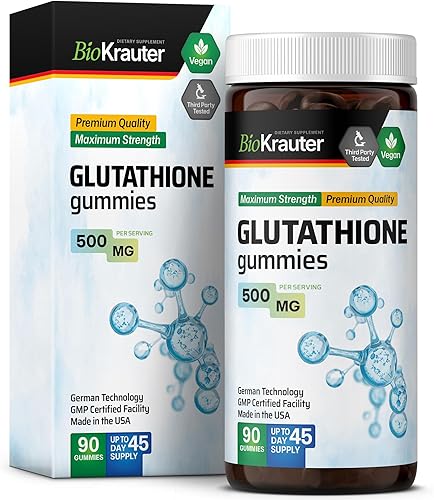 BIO KRAUTER Gomitas de L-glutatión 500 mg Suplemento orgánico de glutatión reducido para desintoxicación hepática, inmune y apoyo de la piel