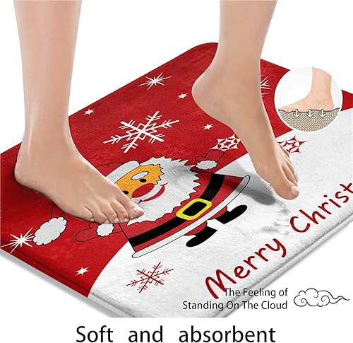 Miniatura 7 de ArtSocket Juego de 2 alfombras de baño antideslizantes, de Navidad, Papá Noel, rojo, absorbente, de microfibra viscoelástica, lavable a máquina,