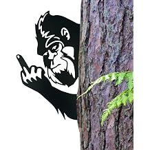 Large Funny Sasquatch Peek and Flip Off Metal Sign Cool Hilarious Bigfoot Silhouette Plaques Cutout Design Outdoor Indoor Wall Garden Fence Tree Patio Decor Fun Gift Idea 17.32" 11.42"