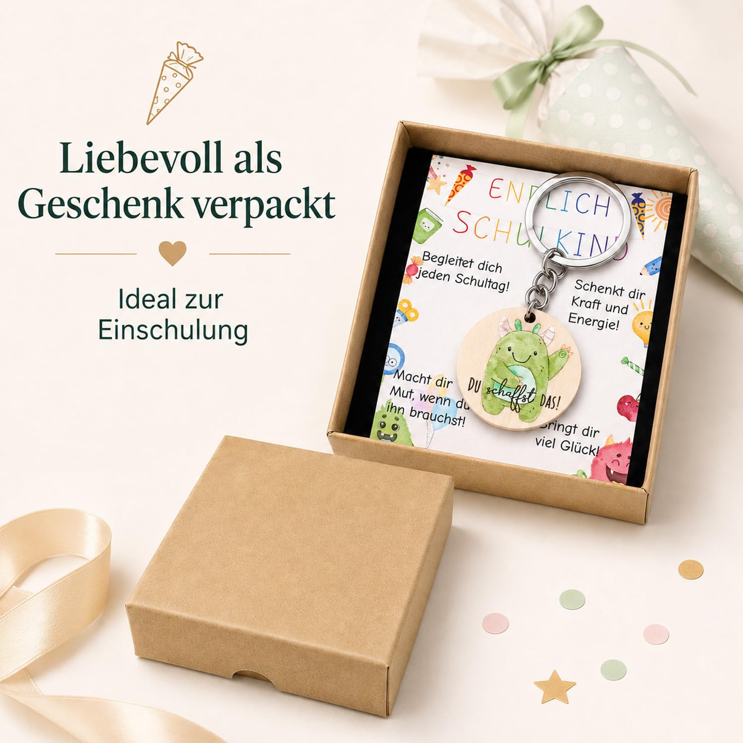 Schlüsselanhänger Einschulung, Glücksbringer Schulanfang Schutzengel Mutmacher Mutstein Schultüte Anhänger für Kinder