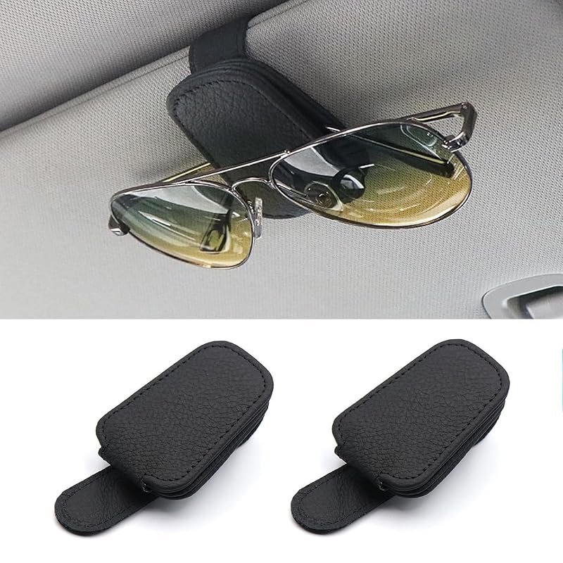 Suporte Magnético para Óculos de Sol no Para-Sol do Carro em Couro Preto Yecitona YE2P, Kit com 2 unidades