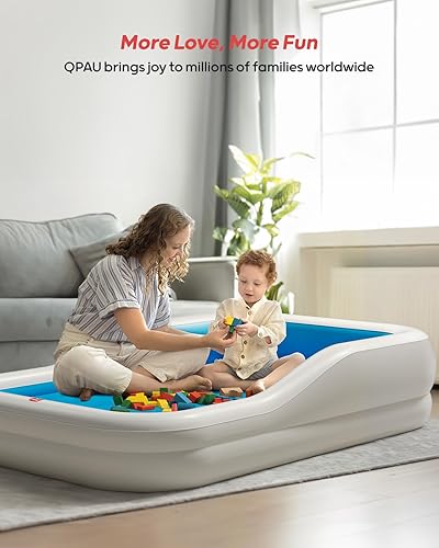 Miniatura 23 de QPAU Cama inflable de viaje para niños pequeños con parachoques de seguridad de 3 lados, colchón de aire extra grande para niños, incluye colchón
