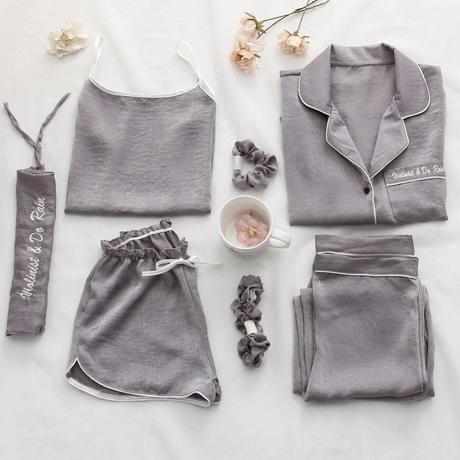 Pyjamas en soie pour femme ensemble 7 pièces de nuit confortable