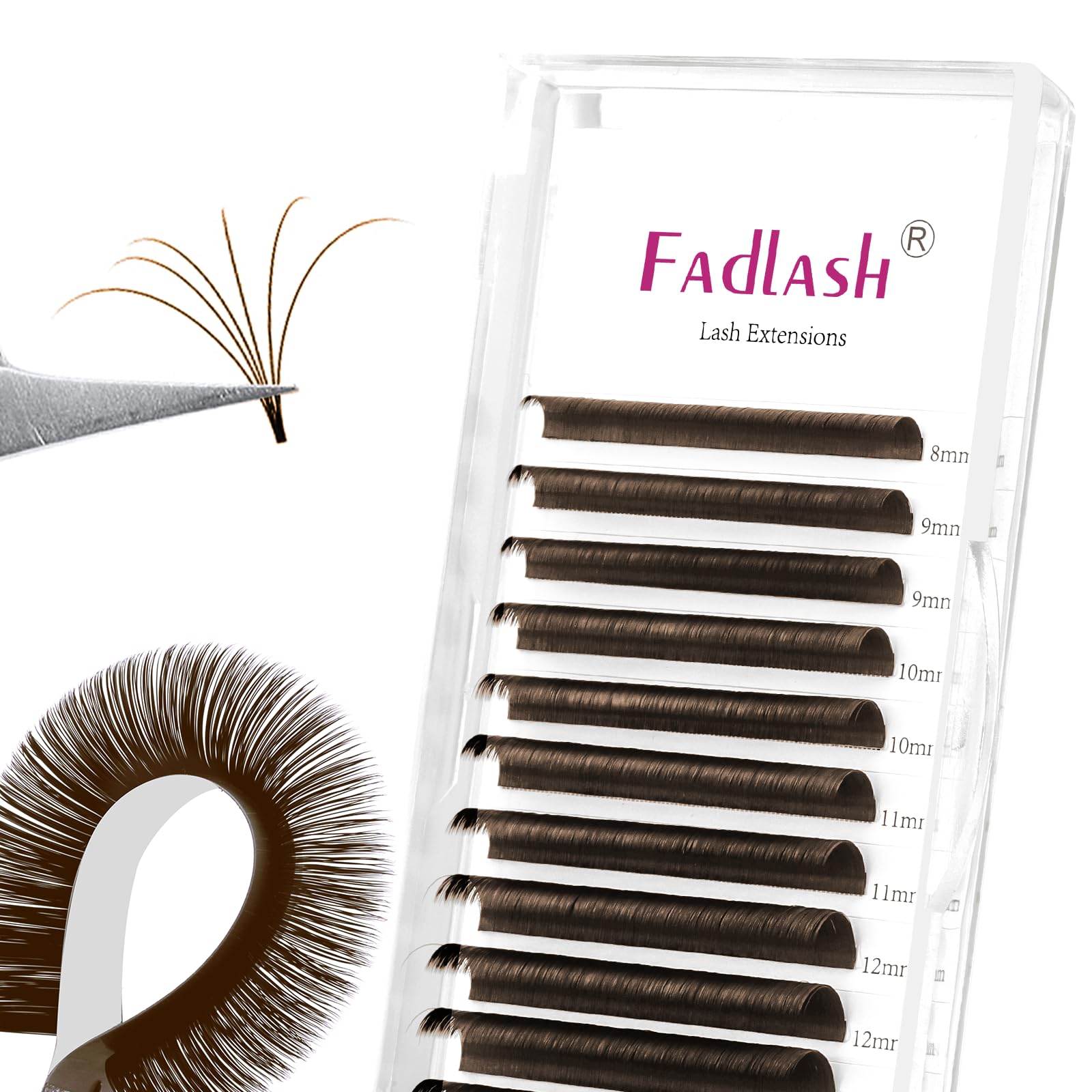 FADLASH Lash Extensions Dark Brown Easy Fan Eyelash Extensions D Curl