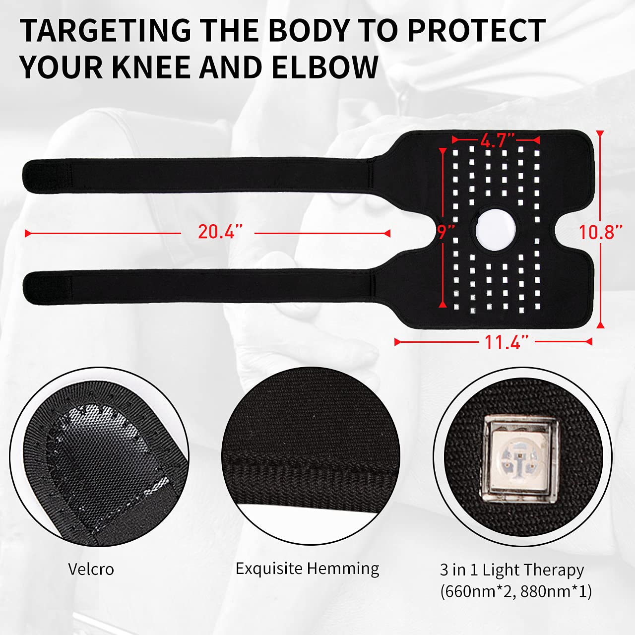 Red Light Therapy Device for Joint Pain Relief, 880nm Infrared Light Therapy Wearable Adjustable Wrap for Knee Elbow, Home Use Led Light Therapy Pads - Image 3