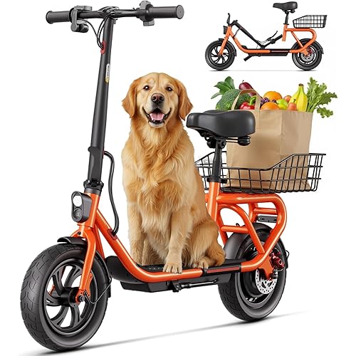 TST Electric Scooter with Seat, Peak 700W Motor, Up to 19MPH & 20 Miles Range,12" Pneumatic Tires, Adults Foldable Commuter Scooter with Basket & Adjustable Seat