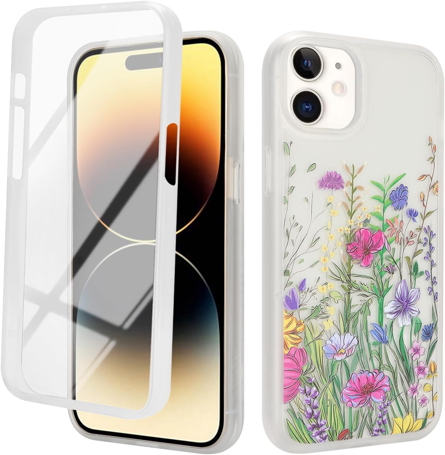 for iPhone 12/12 Pro Case with Built-in Screen Protector,Clear Soft Shockproof Slim Fit Floral 360 Full Body Protective,for Apple iPhone 12/12 Pro Phone Cases for Women Girls-Pattern 1 - Image 2