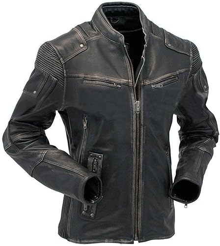 SKY-SELLER Genuine Lambskin Leather Jacket Men - Black Motorcycle Real Leather Jacket