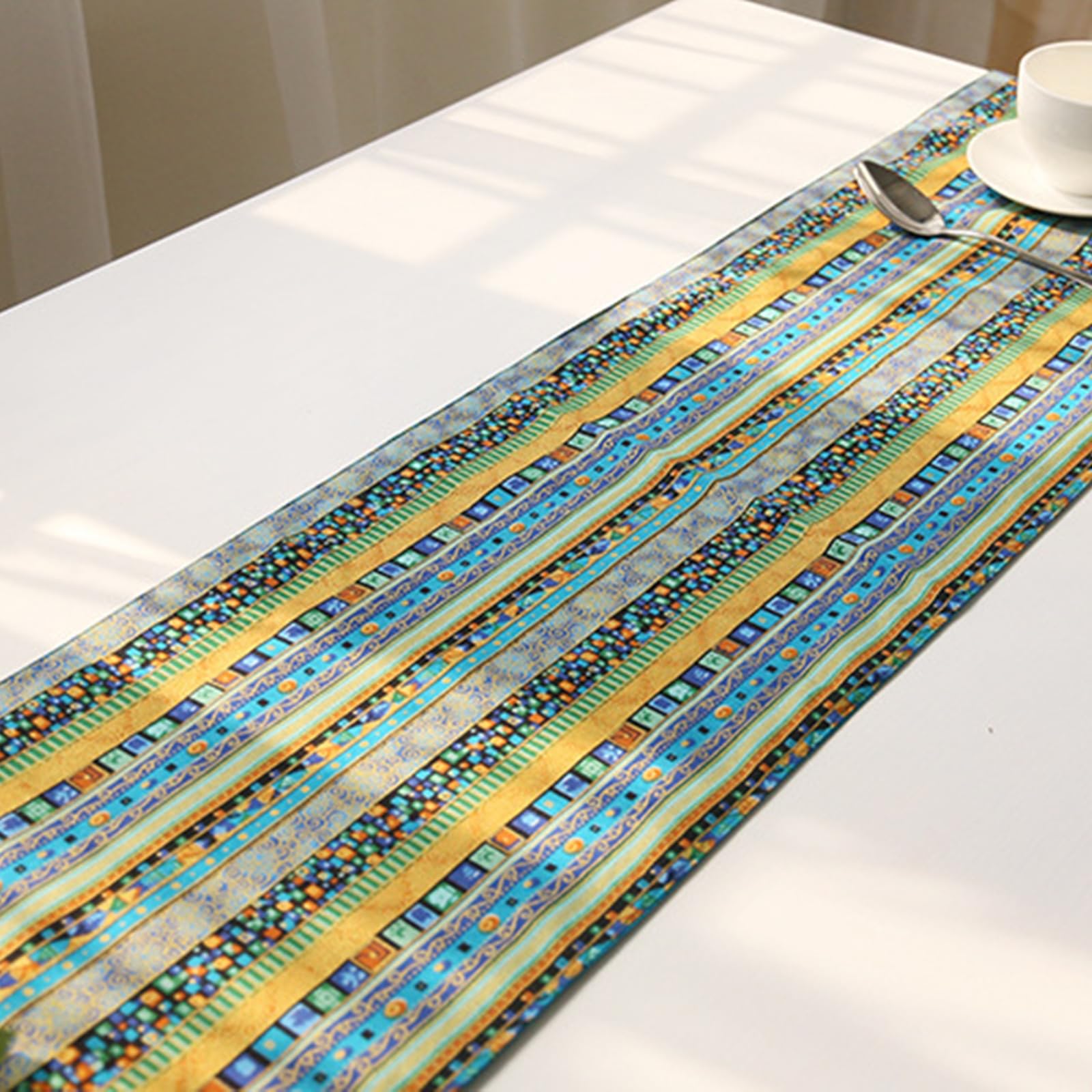 Tischläufer Bunt Boho, Tischläufer Hochzeit 30x220 cm, Jacquard mit Quasten