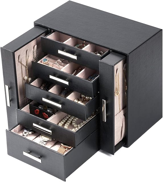 ANWBROAD Jewellery Box Jewellery Organiser for Women and Girls Elegant Jewellery Stroage Case for Necklace Earring Ring Watch Capacity Jewellery Organiser JJB007B