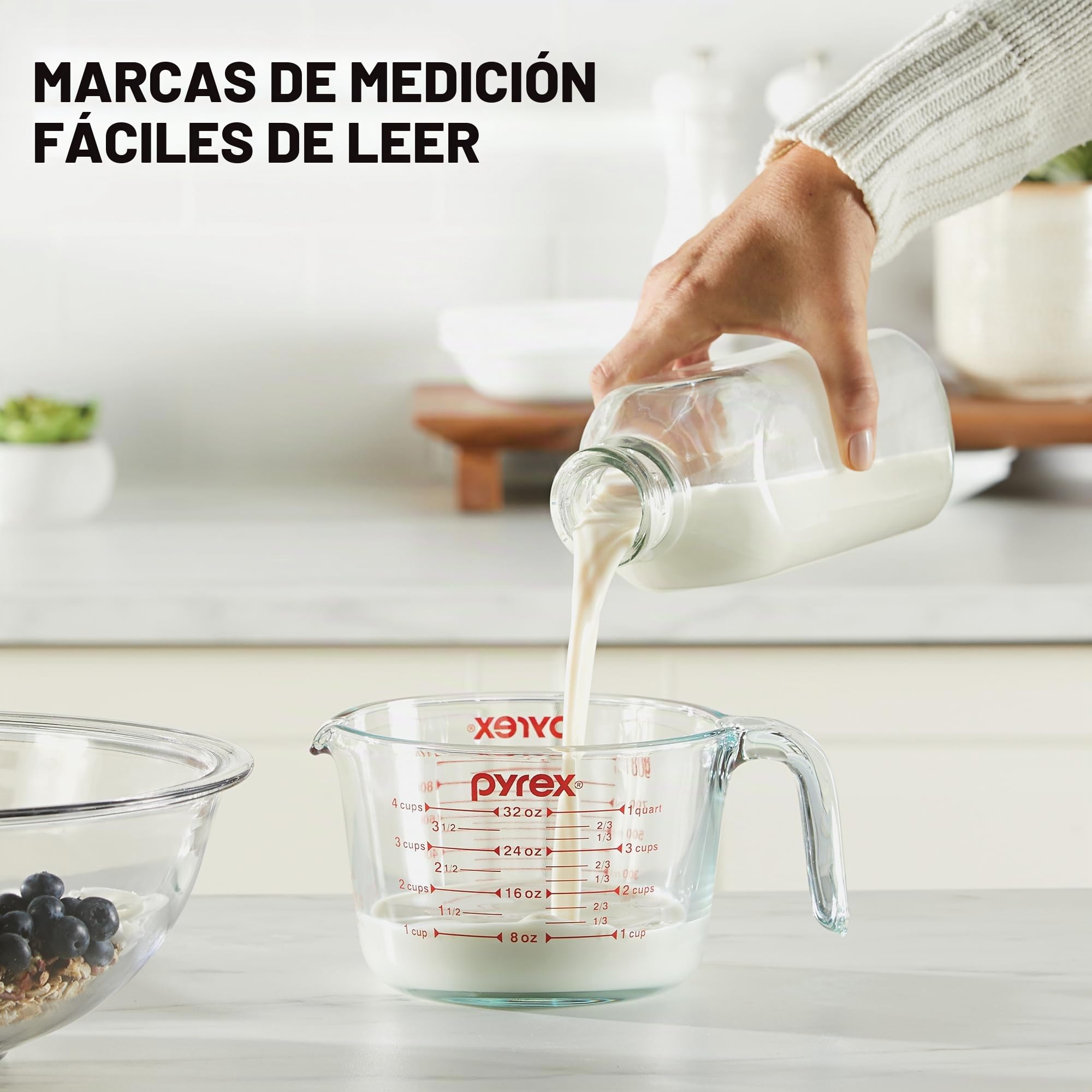 Pyrex Essentials - Juego de 3 tazas medidoras de vidrio (1, 2 y 4 tazas) para preparar, hornear y cocinar, horno precalentado, lavavajillas, congelador y microondas
