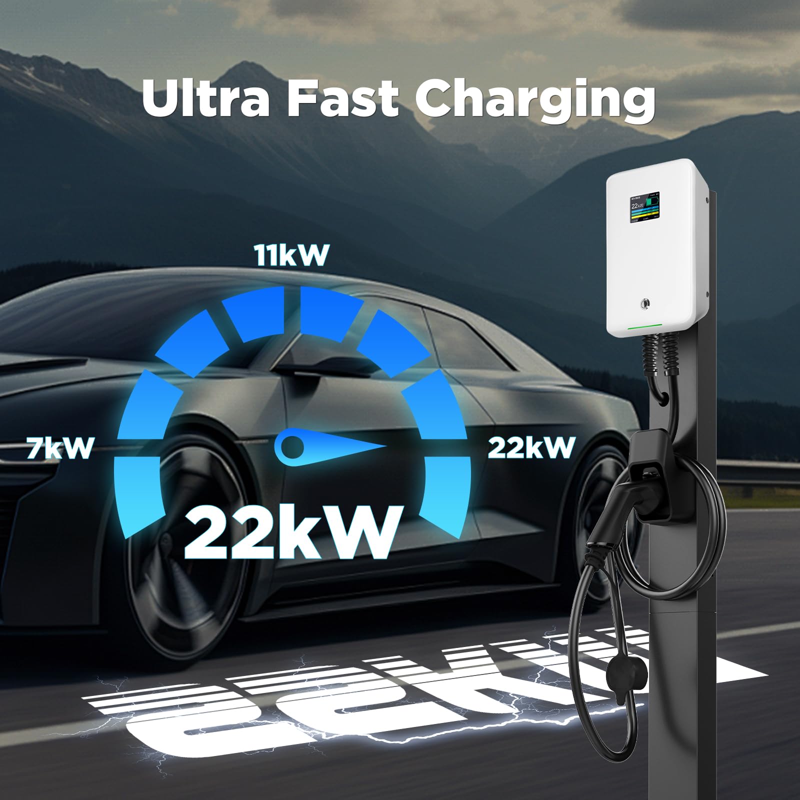 Morec 22 kW trifase Stazione di Ricarica EV 32 A Tipo 2 EU Standard IEC 62196-2, Spina con Cavo di Alimentazione per Scatola di distribuzione, Portatile e Veloce da Parete, 6,1 m